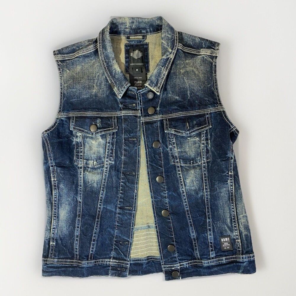 Harley Davidson Button Up Denim Vest Size M